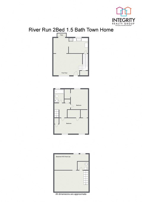 Floor plan for 2 beds, 1.5 baths, 1050 sqft